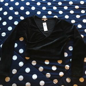 Long Sleeve Velvet Crop Top